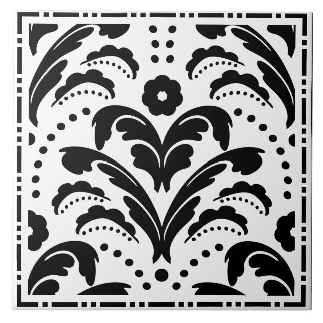 Azulejo Elegante Damasco de estilo Art Deco floral blanco  (Frente)