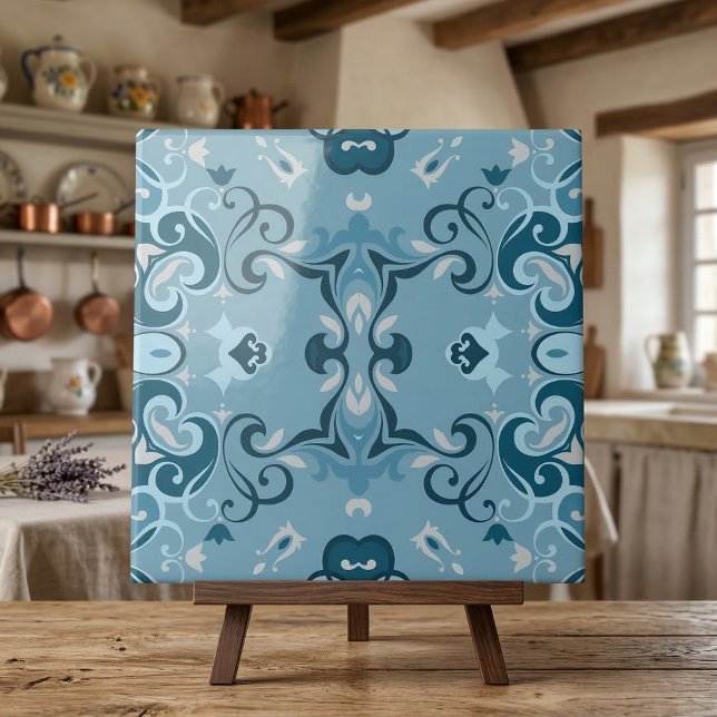 Azulejo Elegante Damask Frosty Blue Winter Mosaic Patrón (Subido por el creador)