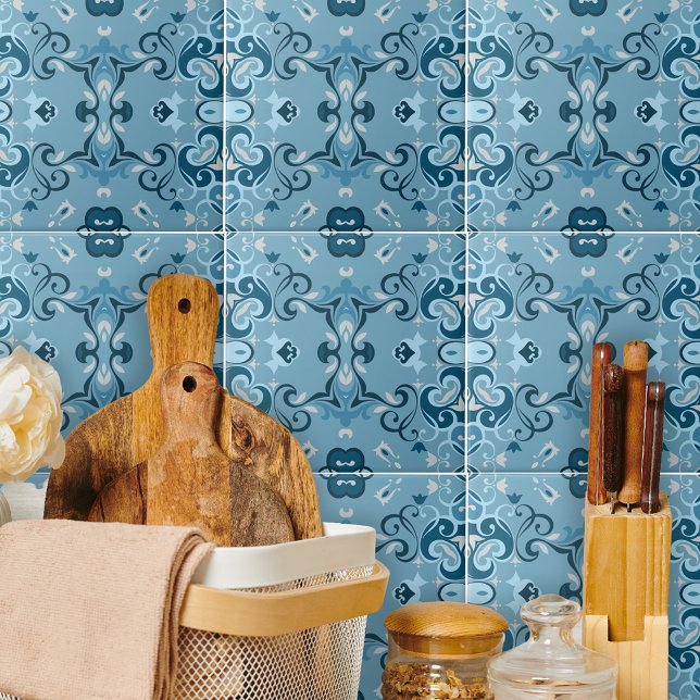 Azulejo Elegante Damask Frosty Blue Winter Mosaic Patrón (Subido por el creador)