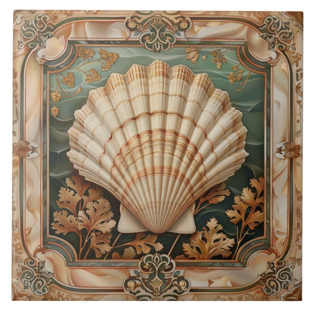 Azulejo Elegante Decoración Art Nouveau De La Concha (Frente)
