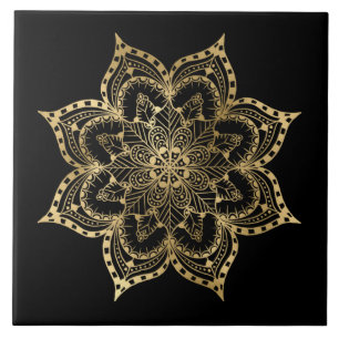 Azulejo elegante decoración dorada mandala cerámica 