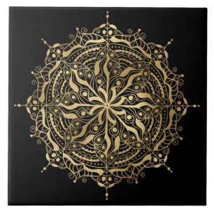 Azulejo elegante decoración dorada mandala cerámica 