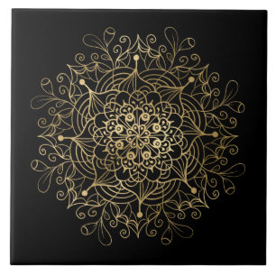 Azulejo elegante decoración dorada mandala cerámica 