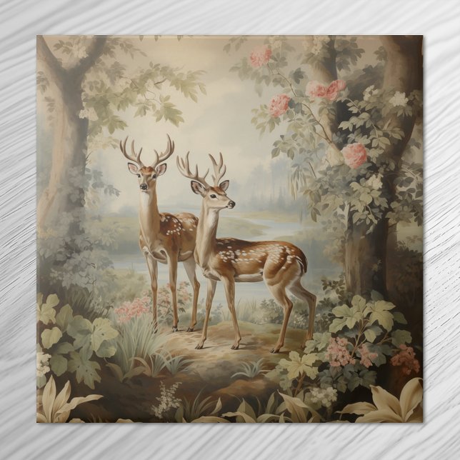 Azulejo Elegante Deer Antique Woodland Wildlife (Subido por el creador)