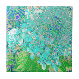 Azulejo Elegante detalle de Hortensia en Aqua y Verde Lime