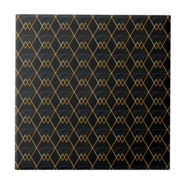 Azulejo Elegante diamante dorado y patrón azul oscuro (Frente)