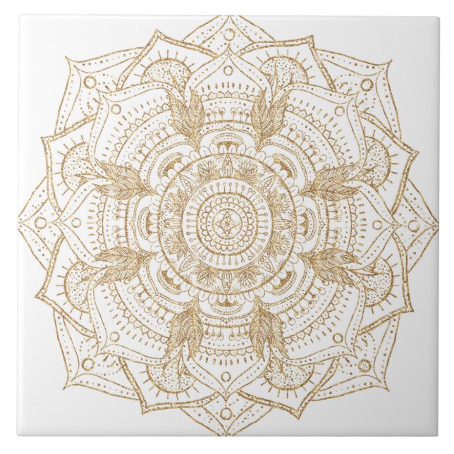 Azulejo Elegante diseño de manada blanca y dorada (Frente)