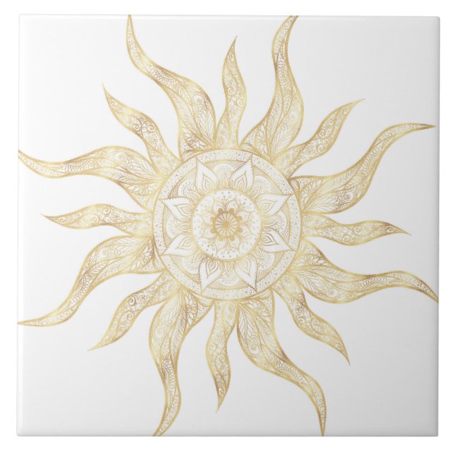 Azulejo Elegante Diseño de Mandala Gold Sun (Frente)