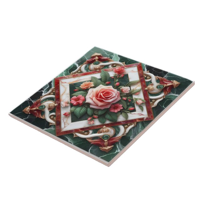 Azulejo Elegante Diseño Floral Con Rosas Pintados (Lado)