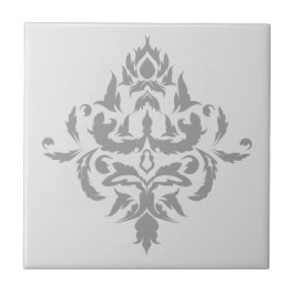 Azulejo Elegante Diseño Gris de Damasco Único