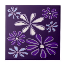 Azulejo Elegante Doodle De Flor Azul Morado Oscuro