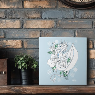Azulejo Elegante Dragón de Hielo Blanco Rosas Azules Fanta