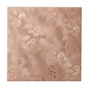 Azulejo Elegante estampa botánica de ginkgo en rosa y foll