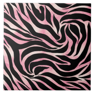 Azulejo Elegante estampado animal cebra negro con brillo d