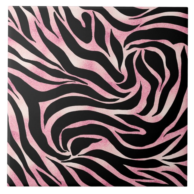 Azulejo Elegante estampado animal cebra negro con brillo d (Frente)