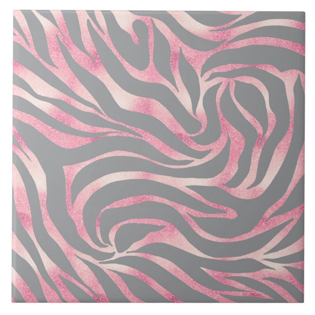 Azulejo Elegante estampado animal de cebra gris con brillo (Frente)