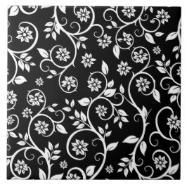 Azulejo Elegante estampado floral en negro y blanco