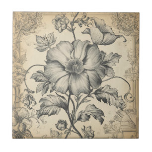 Azulejo Elegante estampado floral grabado vintage francés