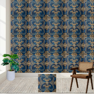 Azulejo Elegante estilo Royal Azul y Tile Griego Oro