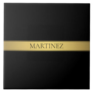 Azulejo Elegante Faux Franja Dorada y Fondo Negro o Hazlo