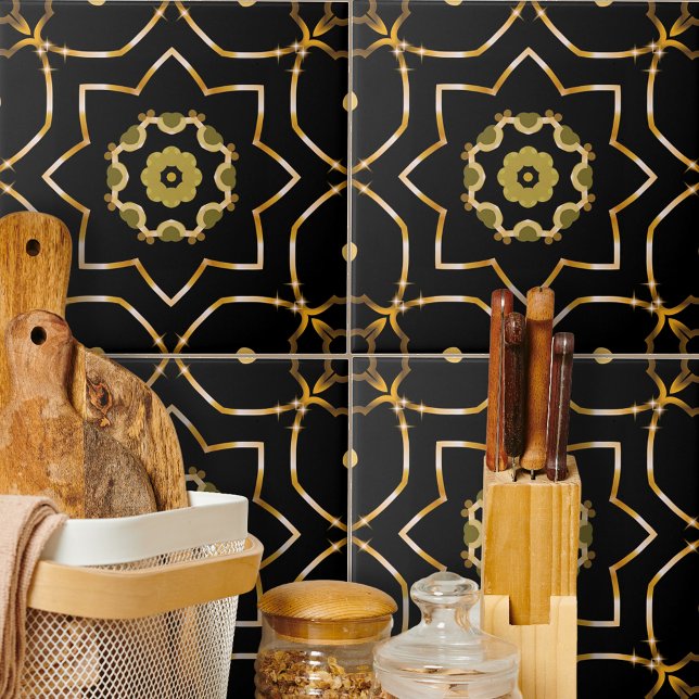 Azulejo Elegante filigrí brillantemente Oro brillante y Mo (Subido por el creador)