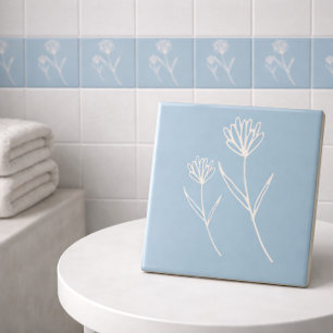 Azulejo Elegante Flor Simple Azul Polvoriento