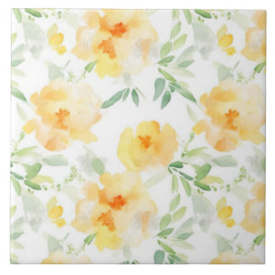 Azulejo Elegante floral acuarela amarilla de melocotón y n