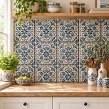 Elegante Floral Azul - Diseño Azuljo Portugués