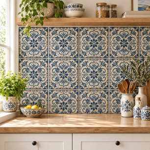 Azulejo Elegante Floral Azul - Diseño Azuljo Portugués