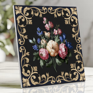 Azulejo Elegante Floral Barroco Negro y Dorado