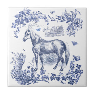 Azulejo Elegante Floral de caballo azul vintage