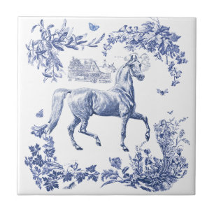 Azulejo Elegante Floral de caballo azul vintage