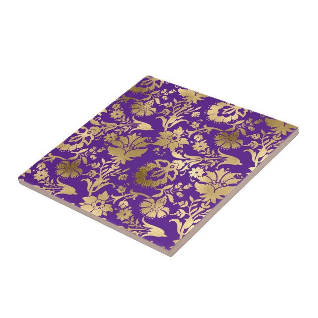 Azulejo Elegante floral dorada púrpura (Lado)