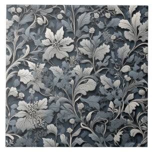 Azulejo Elegante floral gris blanco plateado azul polvorie