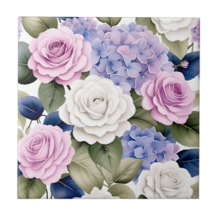 Azulejo Elegante floral suave con hidrangeas y Rosas