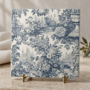 Azulejo Elegante floral vintage azul toile de jouy monogra
