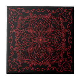 Azulejo Elegante Flores Rojas Negras Mariposa Decorativa