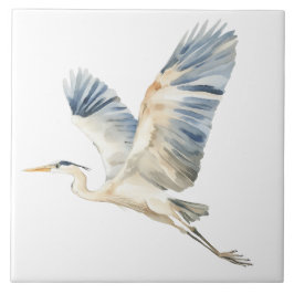Azulejo Elegante Flying Blue Heron White