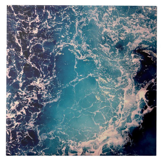 Azulejo Elegante fondo de olas del océano azul profundo (Frente)