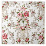 Azulejo Elegante fondo rococó floral-blanco francés<br><div class="desc">Elegante,  romántico y ornamentado estilo rococó francés sin fisuras floral con rosas rosas rosas rosas y rollos decorativos sobre fondo blanco.</div>