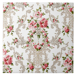 Azulejo Elegante fondo rococó floral-blanco francés