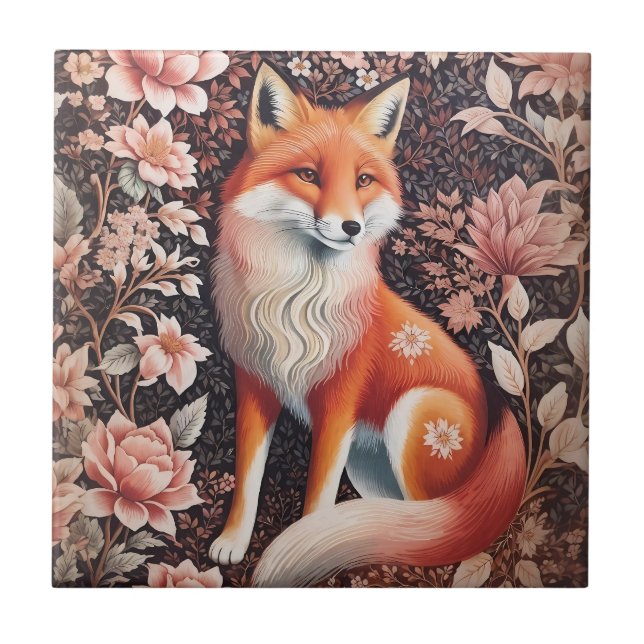 Azulejo Elegante Fox Floral Rosa William Morris inspirado (Frente)