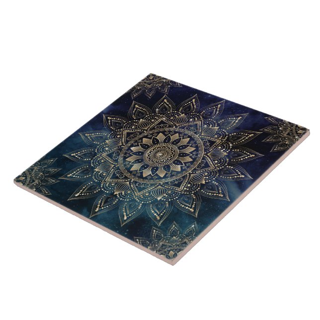 Azulejo Elegante galaxia azul Mandala dorada (Lado)