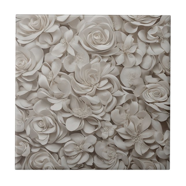 Azulejo Elegante Gardenia Patrón floral blanco (Frente)