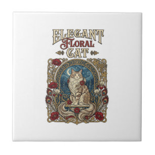Azulejo Elegante gato floral Art Nouveau vector vintage