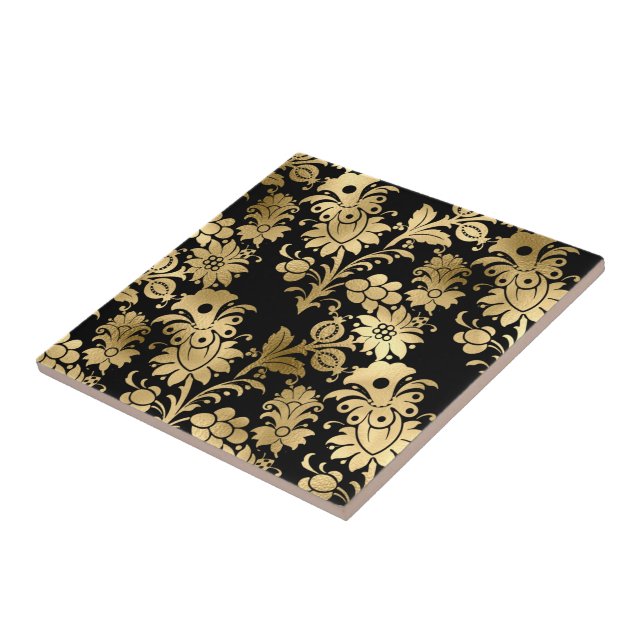 Azulejo Elegante Glam Floral Negro Oro (Lado)
