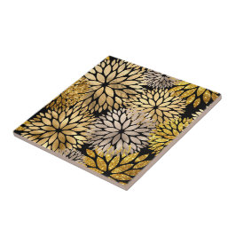 Azulejo Elegante Gold Dahlia Floral