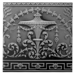 Azulejo Elegante Gris Negro Neoclásico Antigüedad Repro Ti