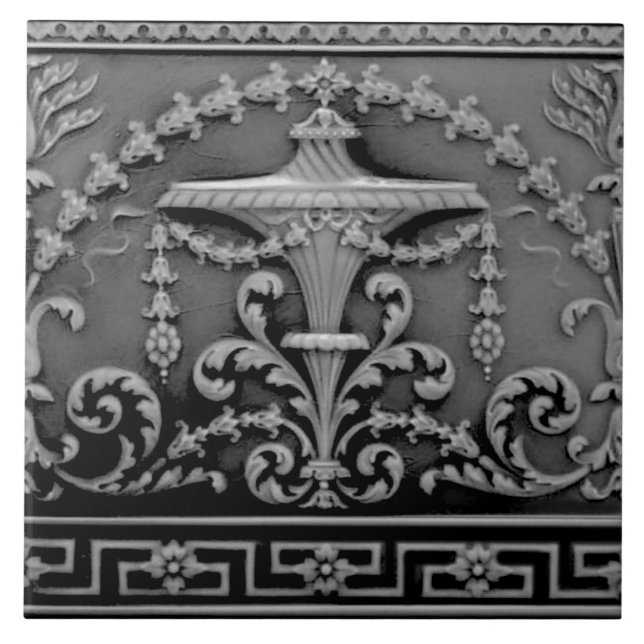 Azulejo Elegante Gris Negro Neoclásico Antigüedad Repro Ti (Frente)
