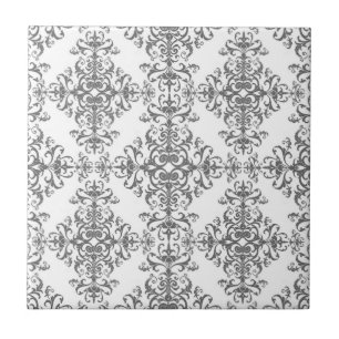 Azulejo Elegante gris y blanco arte victoriano floral dama